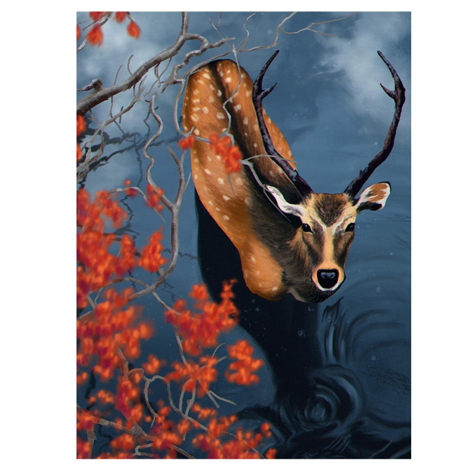 Amazon.co.jp: 絵動物の絵画抽象的な水彩画鹿と花のHDプリントリビング